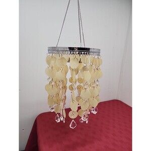 Faux Capiz Shell And Crystal Chandelier W LED  Battery Operated Retro Glam Boho